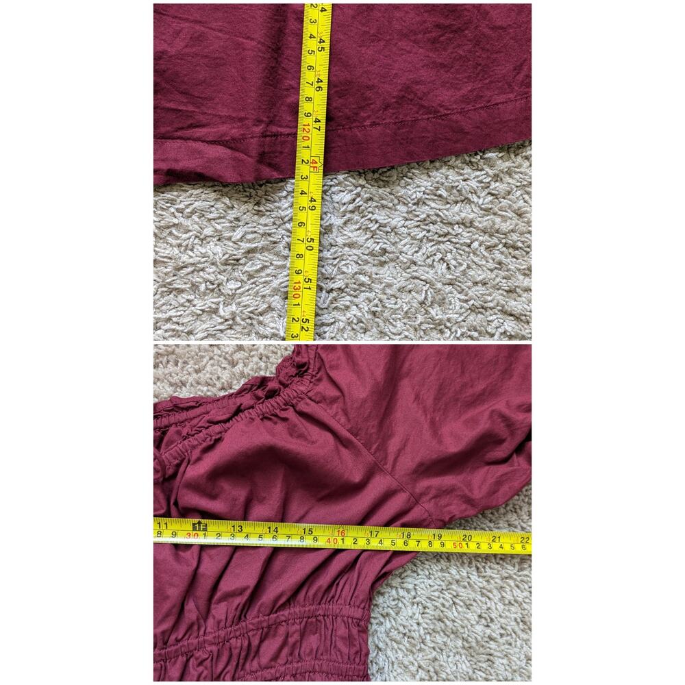 Old Navy Milkmaid Midi Dress Womens L Maroon Renaissance 100% Cotton Cottage - Picture 5 of 7